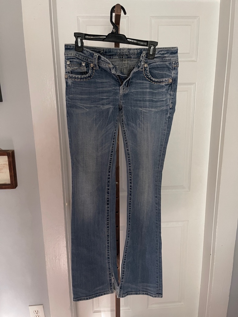 Miss Me Light Blue Flare Jeans with Faded Whiskering